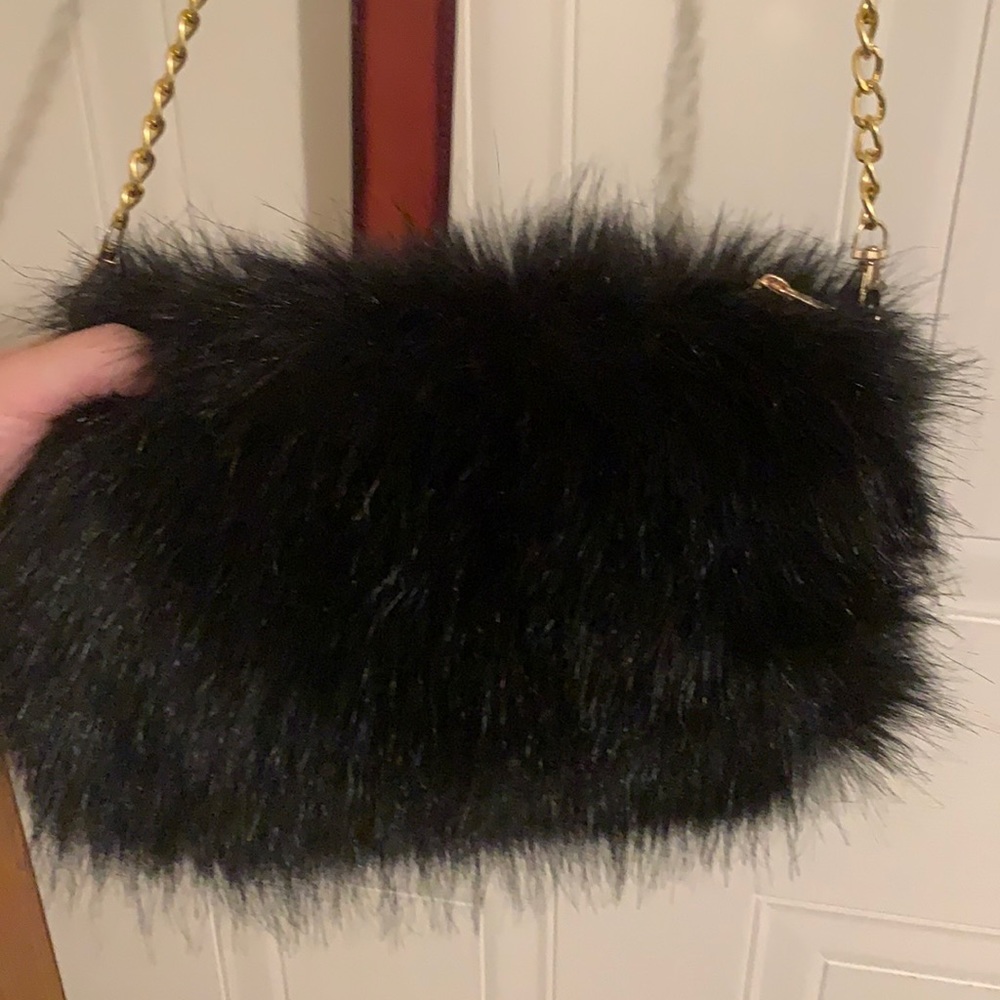 furry black little purse